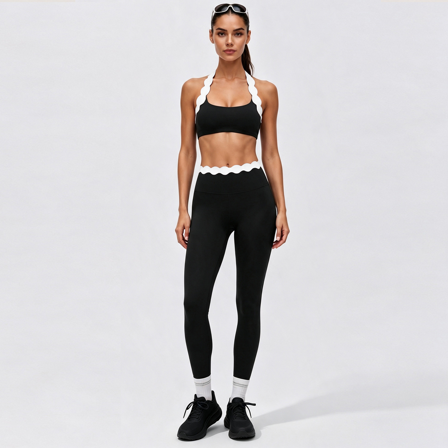 Women 2‑Piece Yoga Outfit Two‑ - Lace Bralette Set 评论和价格