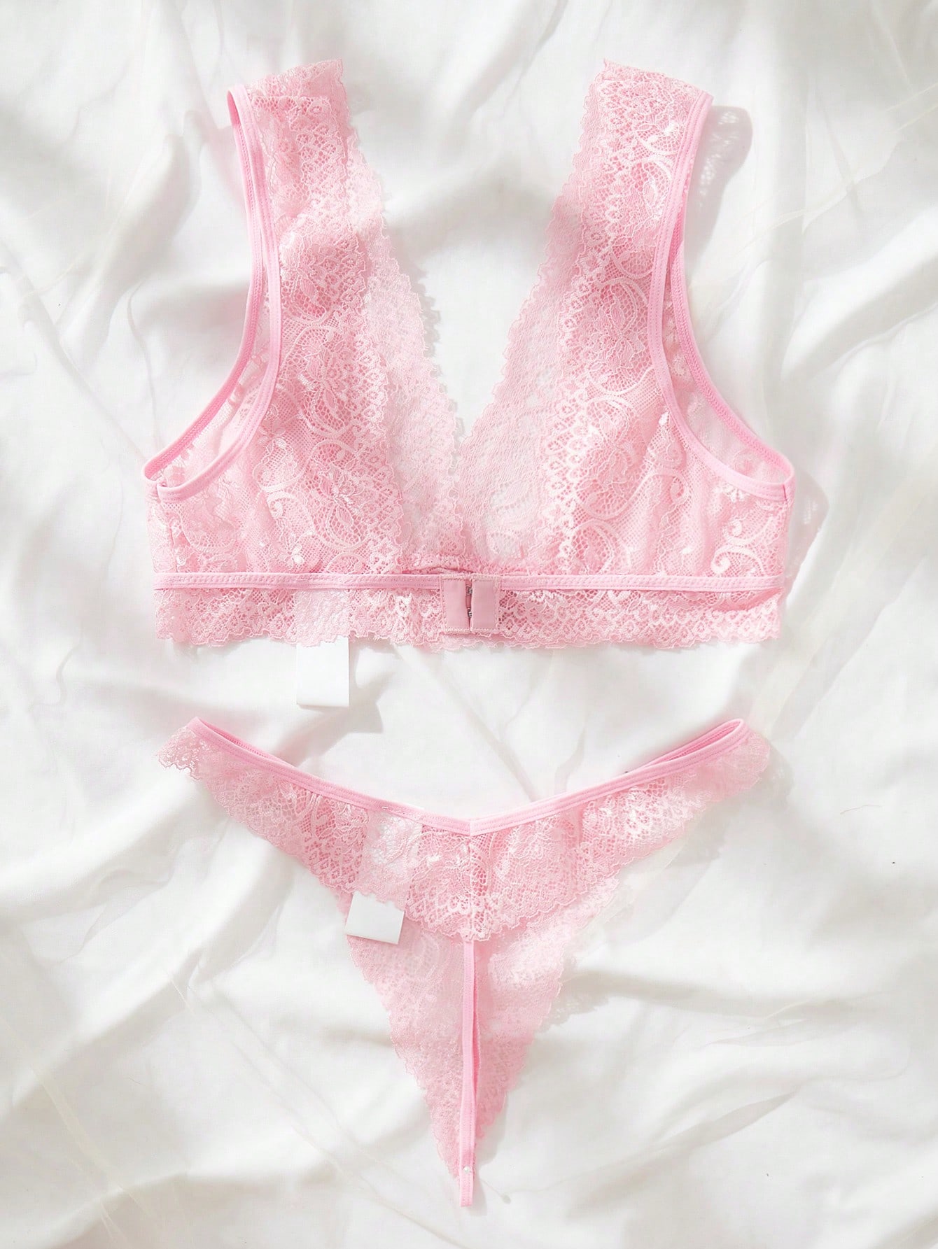 Pink Lace Lingerie Set Sheer F - Lace Bralette Set 评论和价格
